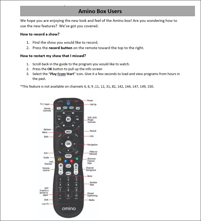 Cable User Guide remote buttons explained