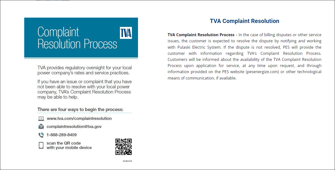 Complaint Resolution Process TVA Complaint Resolution